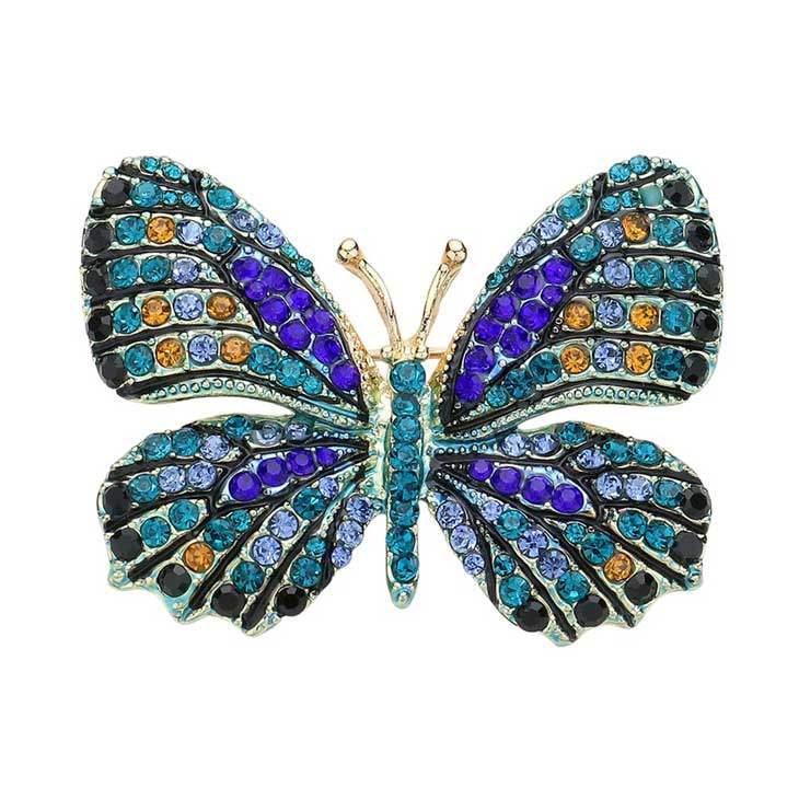 Rhinestone Pave Butterfly Pin Brooch - Madeline Love - Flyclothing LLC