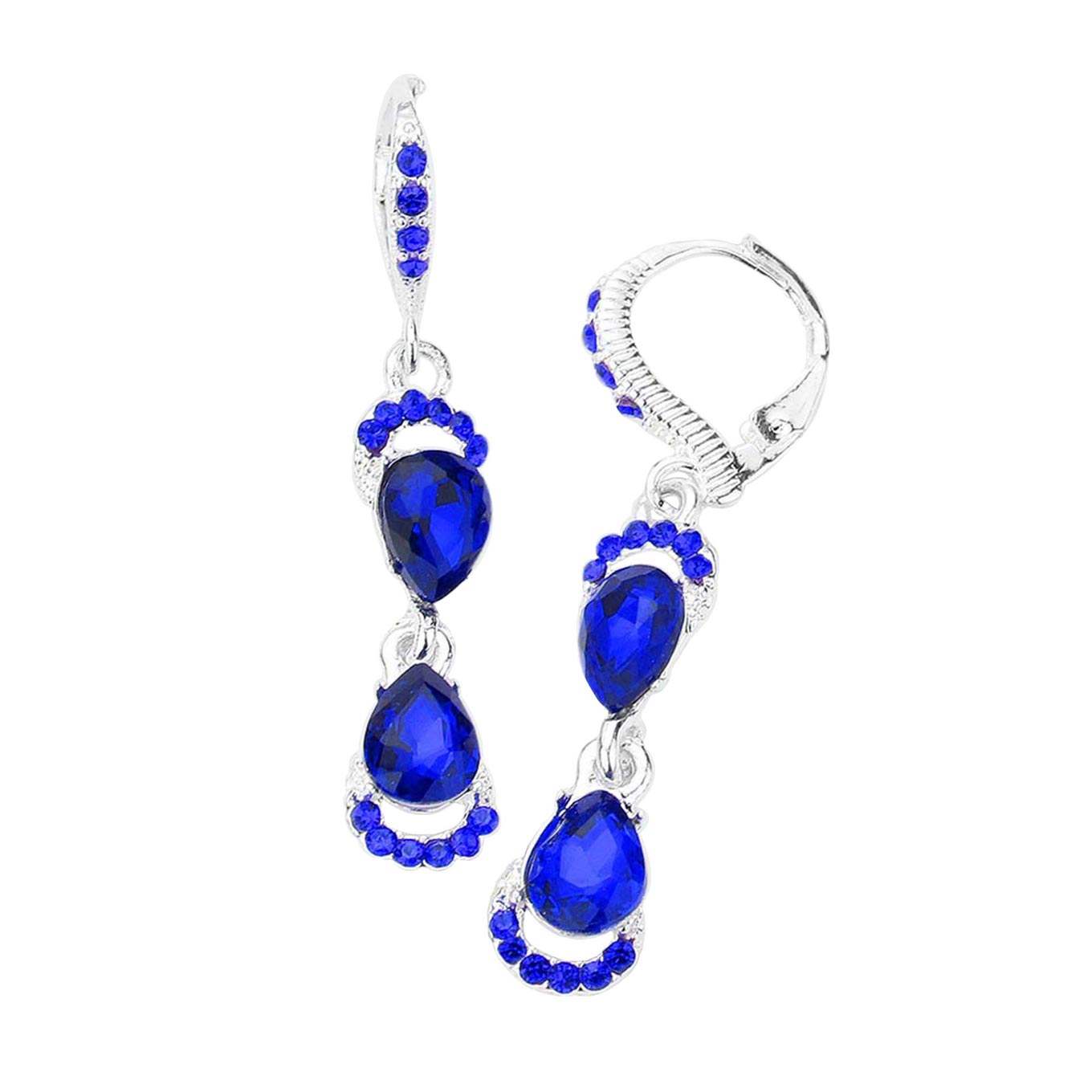 Double Teardrop Stone Link Dangle Lever Back Evening Earrings - Madeline Love - Flyclothing LLC