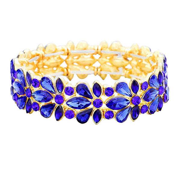Floral Crystal Stretch Evening Bracelet - Madeline Love - Flyclothing LLC