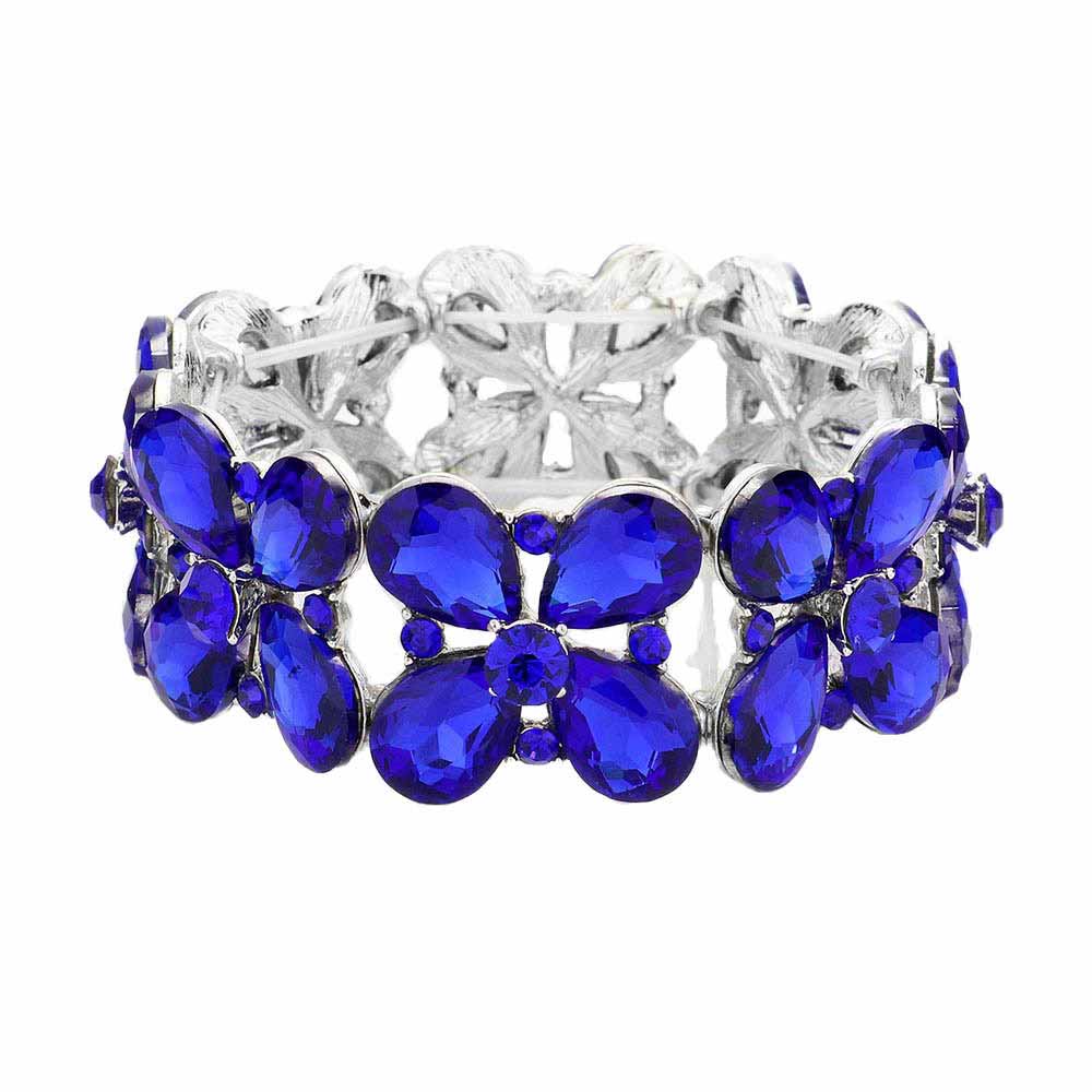 Floral Teardrop Glass Crystal Stretch Evening Bracelet - Madeline Love - Flyclothing LLC