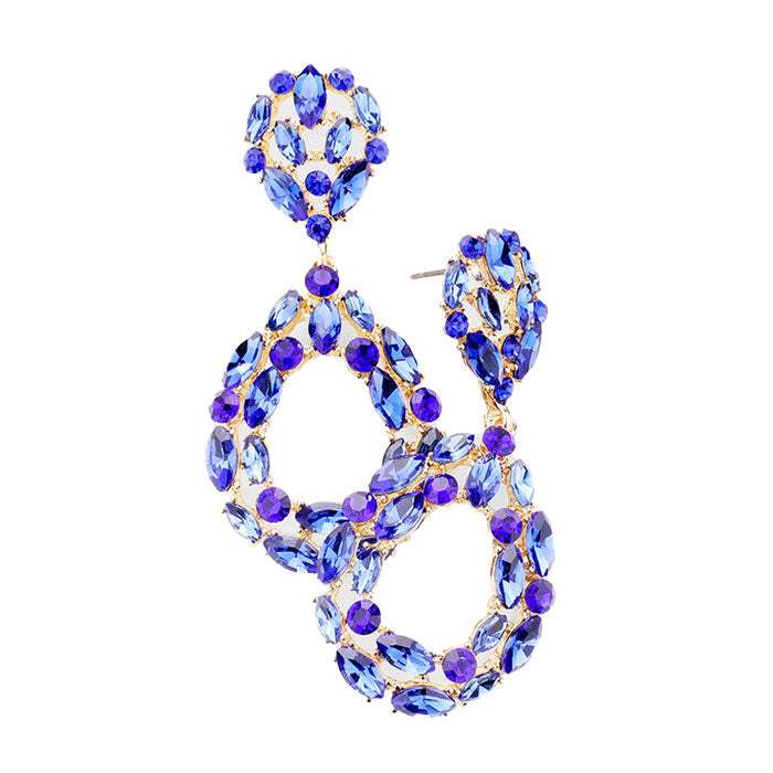 Marquise Round Stone Cluster Open Teardrop Evening Earrings - Madeline Love - Flyclothing LLC