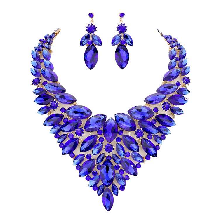 Marquise Stone Cluster Statement Evening Necklace - Madeline Love - Flyclothing LLC