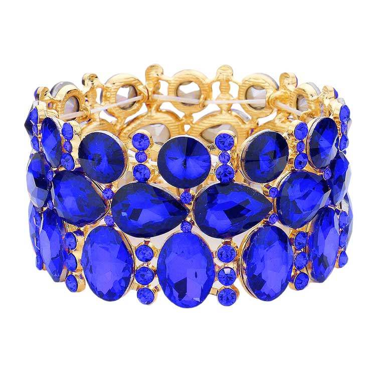 Multi Stone Cluster Evening Stretch Bracelet - Madeline Love - Flyclothing LLC