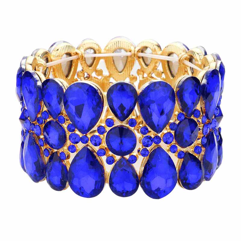Pear Crystal Floral Rhinestone Stretch Evening Bracelet - Madeline Love - Flyclothing LLC