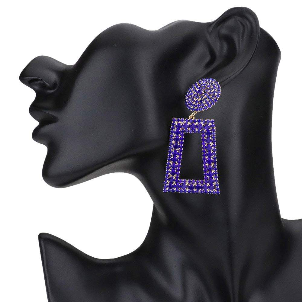 Rhinestone Pave Open Rectangle Dangle Evening Earrings - Madeline Love - Flyclothing LLC