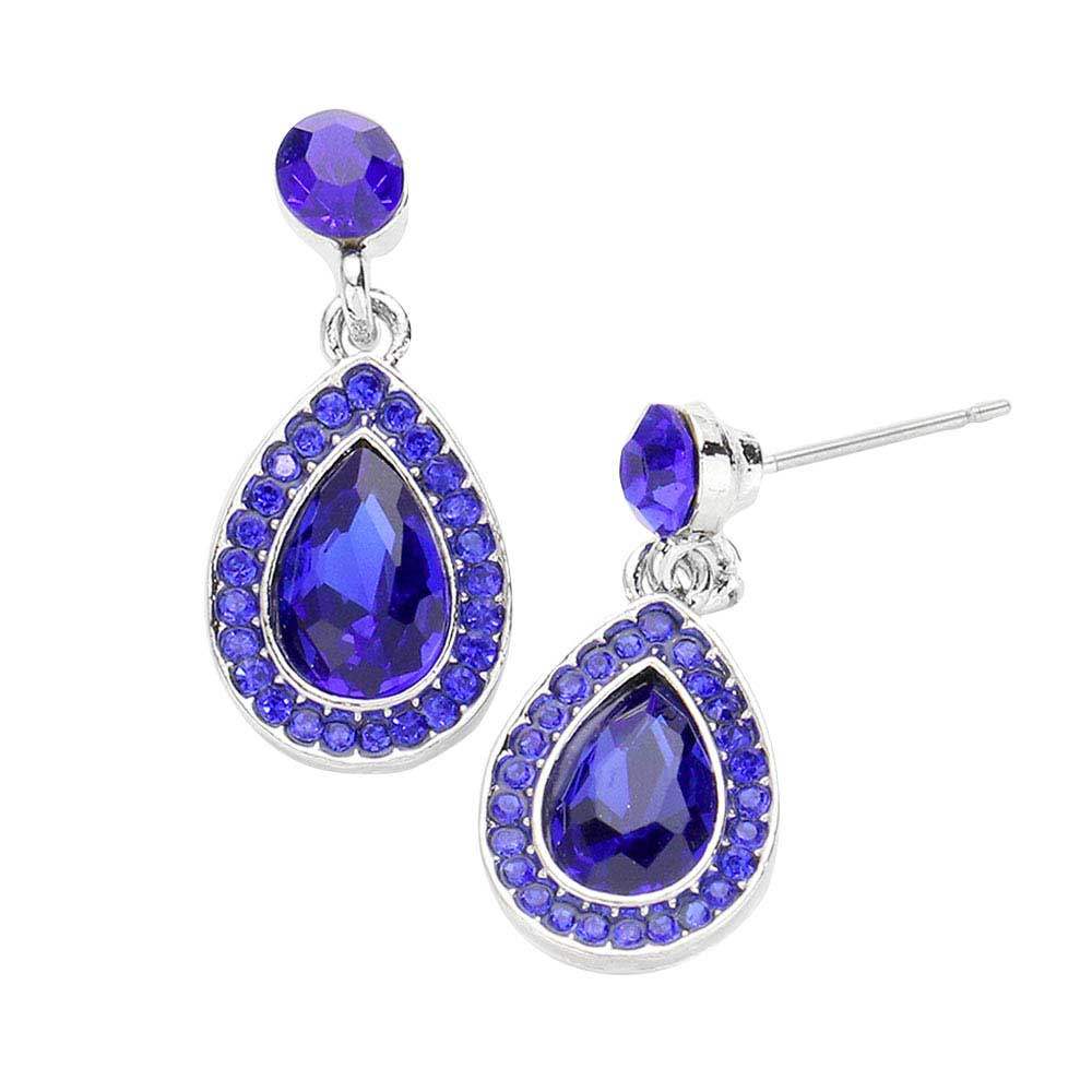 Rhinestone Trim Teardrop Stone Dangle Evening Earrings - Madeline Love - Flyclothing LLC