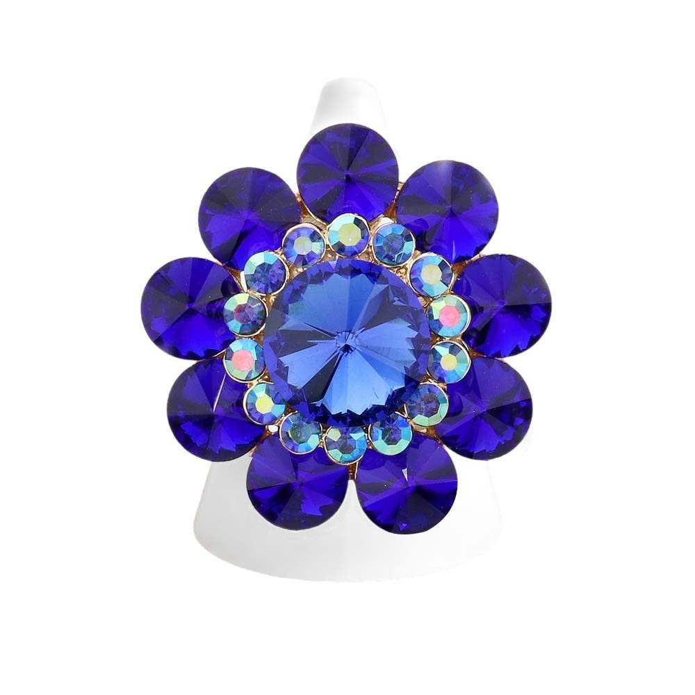 Round Crystal Flower Stretch Ring - Madeline Love - Flyclothing LLC