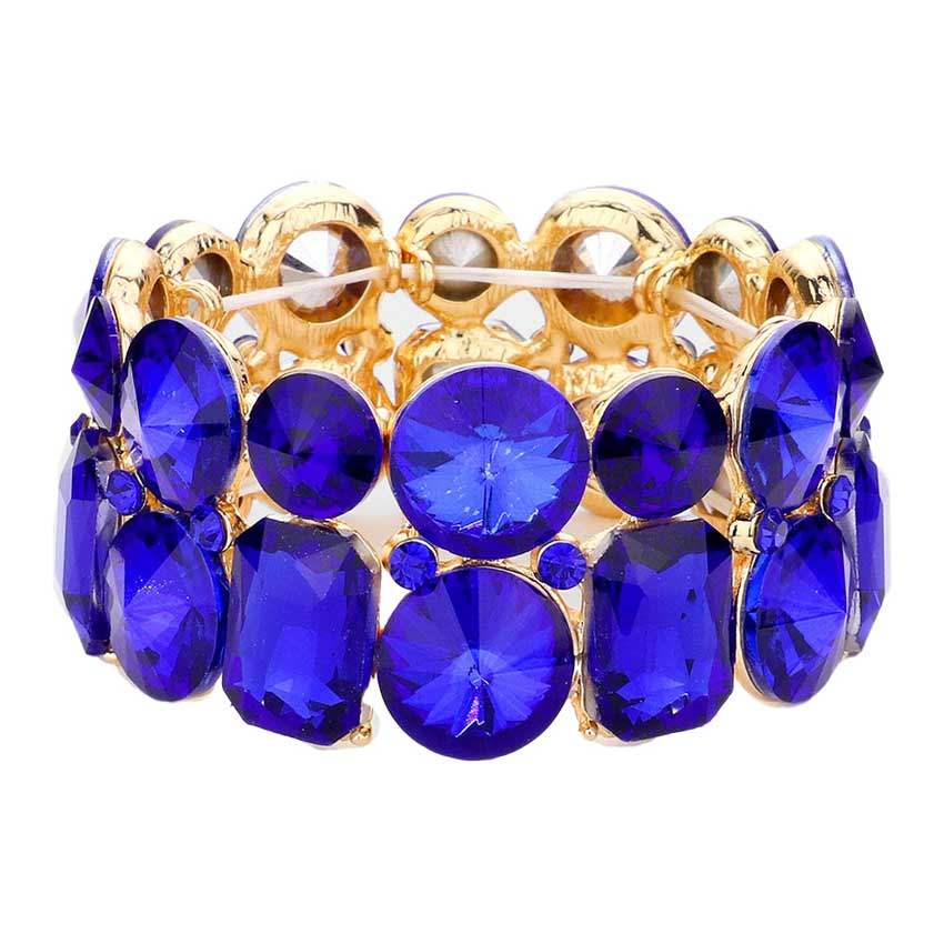 Round Emerald Cut Stone Stretch Evening Bracelet - Madeline Love - Flyclothing LLC