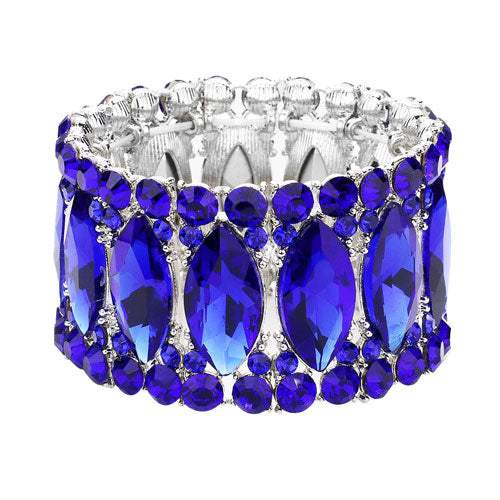 Round Marquise Stone Cluster Stretch Evening Bracelet - Madeline Love - Flyclothing LLC
