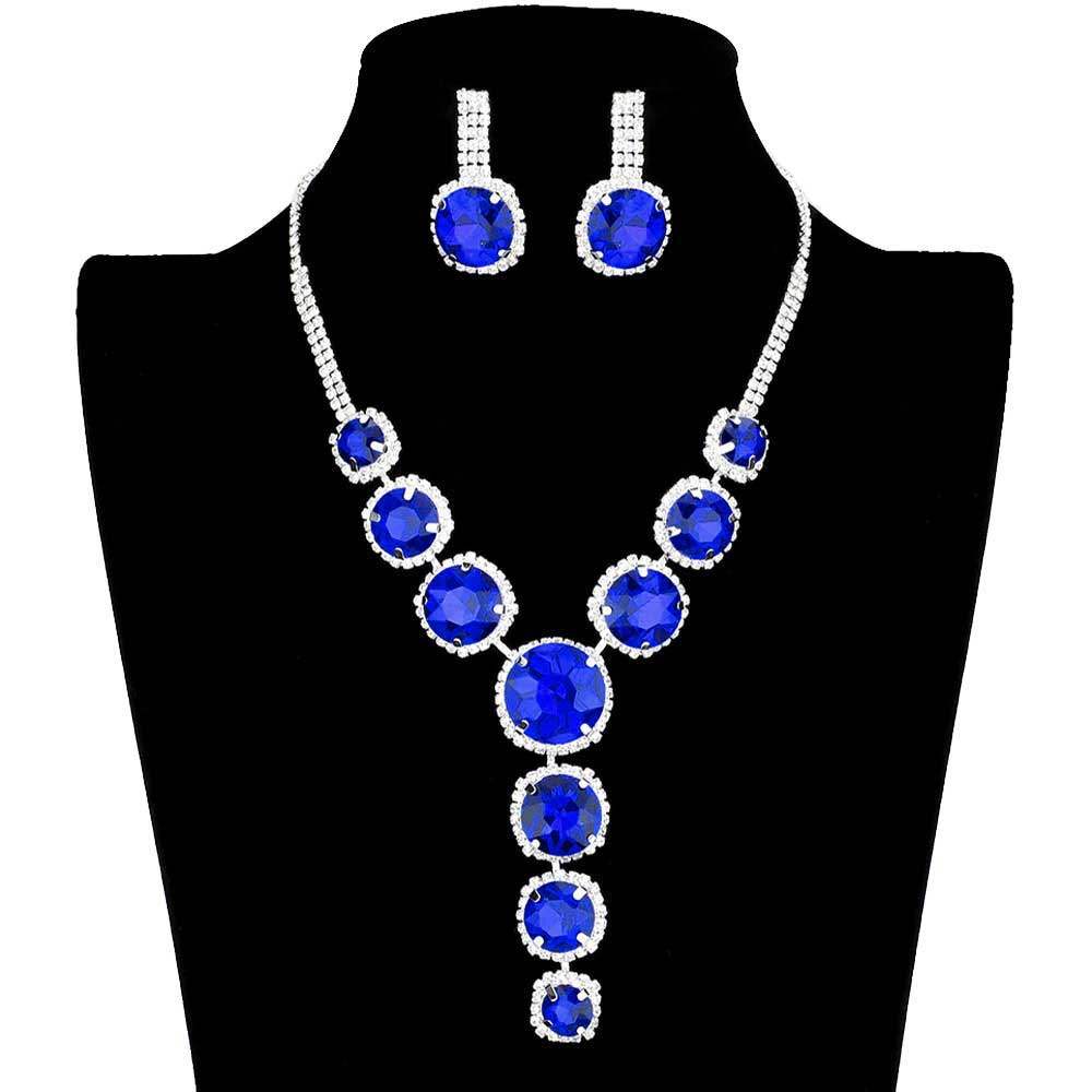 Round Stone Accented Evening Necklace Earring Set - Madeline Love - Flyclothing LLC