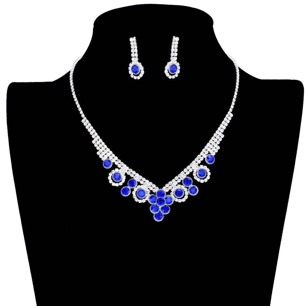 Round Stone Flower Accented Rhinestone Pave Necklace - Madeline Love - Flyclothing LLC
