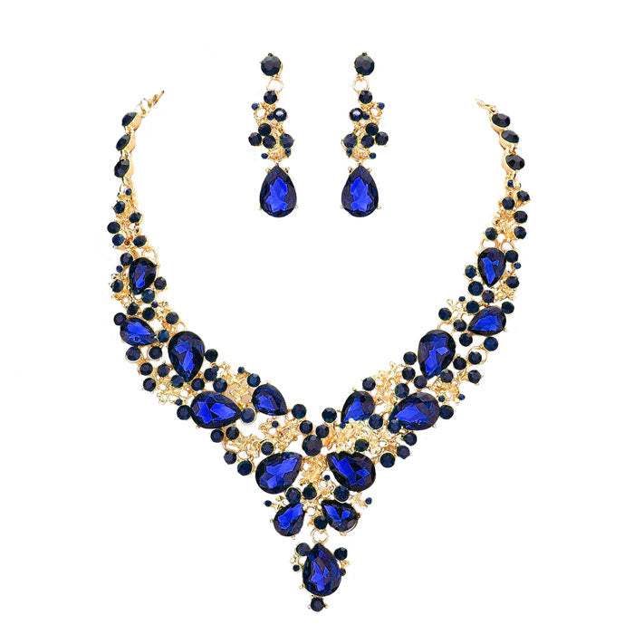 Round Teardrop Stone Accented Evening Necklace - Madeline Love - Flyclothing LLC