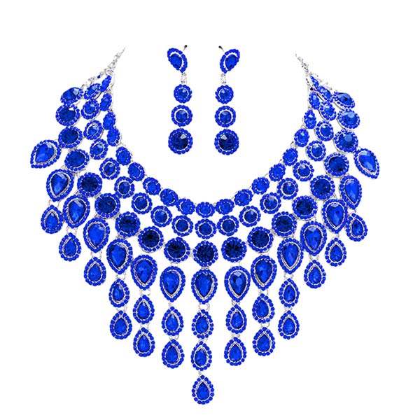Round Teardrop Stone Cluster Evening Bib Necklace - Madeline Love - Flyclothing LLC