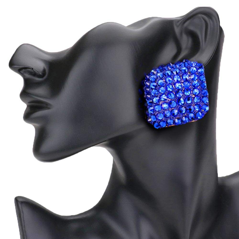 Stone Embellished Rhombus Earrings - Madeline Love - Flyclothing LLC