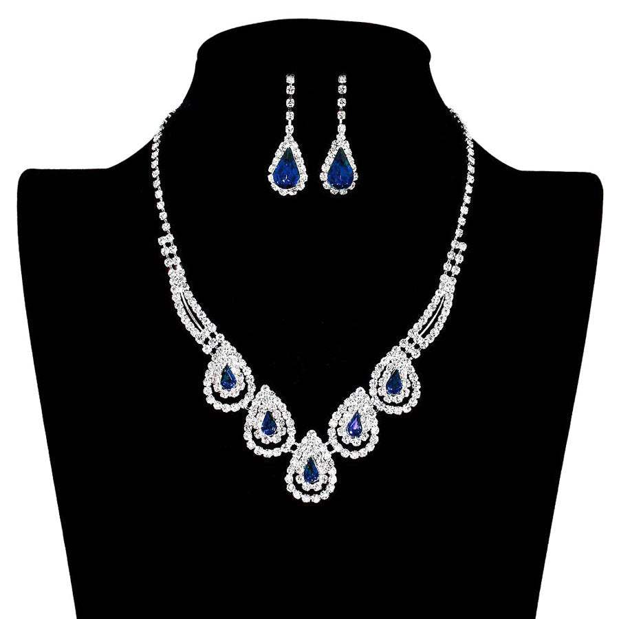 Teardrop Accented Rhinestone Necklace - Madeline Love - Flyclothing LLC