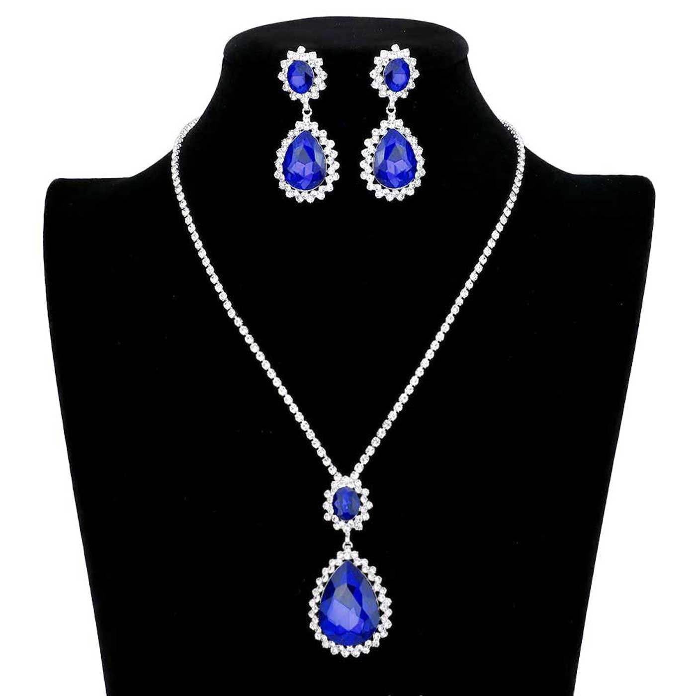 Teardrop Accented Rhinestone Necklace - Madeline Love - Flyclothing LLC