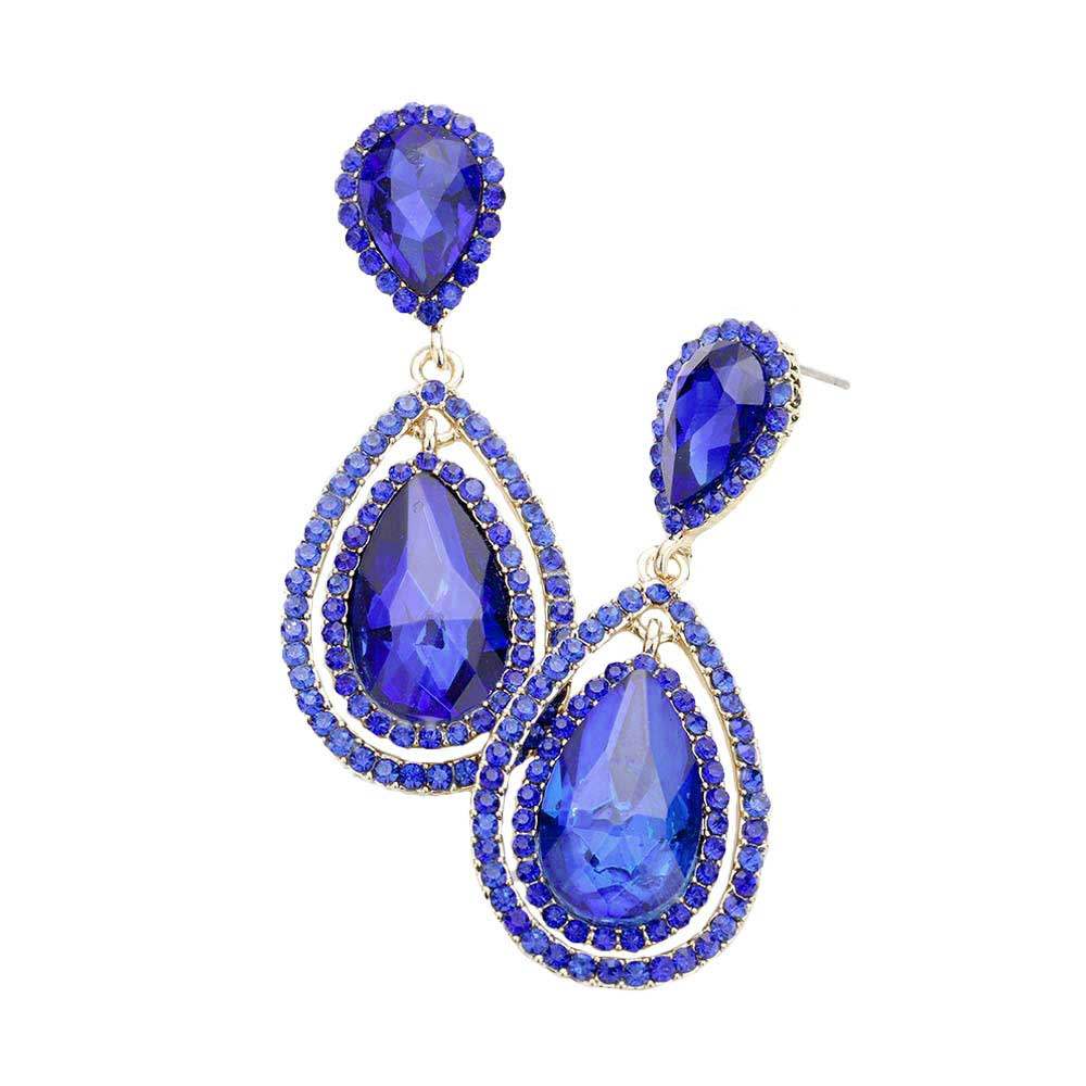 Teardrop Crystal Rhinestone Dangle Evening Earrings - Madeline Love - Flyclothing LLC
