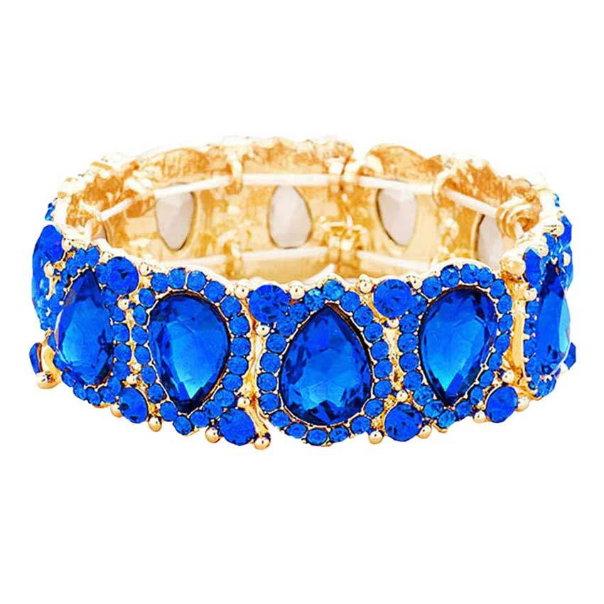 Teardrop Rhinestone Trim Stretch Evening Bracelet - Madeline Love - Flyclothing LLC