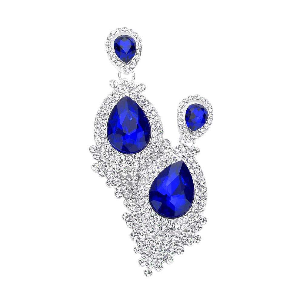 Teardrop Stone Accented Dangle Evening Earrings - Madeline Love - Flyclothing LLC