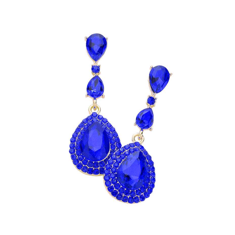 Triple Teardrop Stone Link Dangle Evening Earrings - Madeline Love - Flyclothing LLC