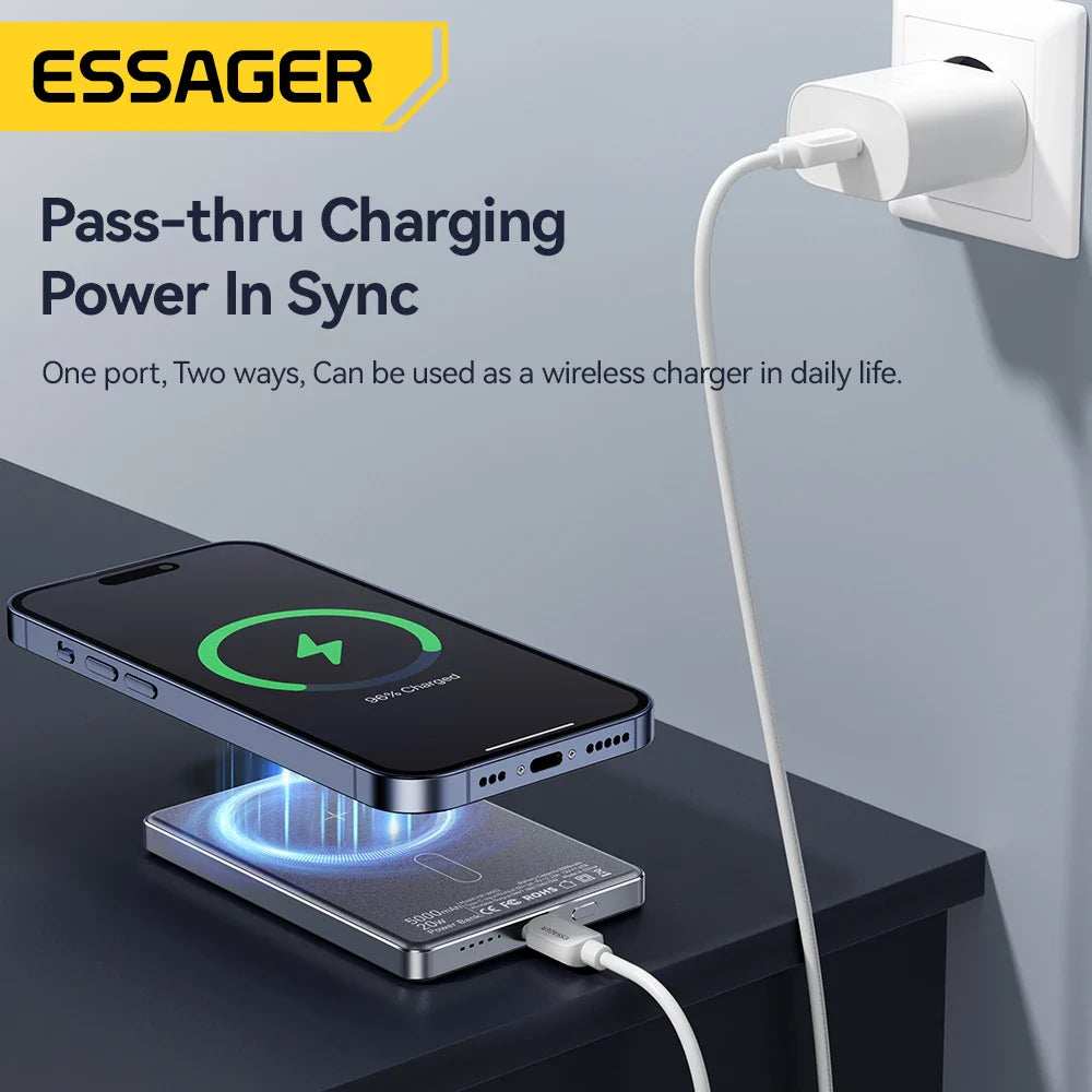 Essager Thin Wireless Power Bank Magnetic 20W 5000mAh Portable Fast Charging External Battery for Magsafe For iPhone 16 15 14 13 - ZeeBelle.com - Flyclothing LLC