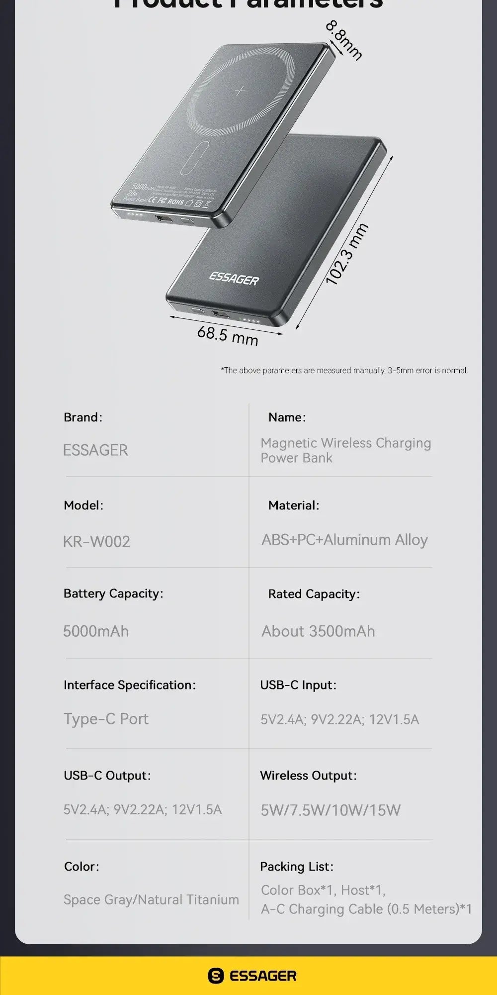 Essager Thin Wireless Power Bank Magnetic 20W 5000mAh Portable Fast Charging External Battery for Magsafe For iPhone 16 15 14 13 - ZeeBelle.com - Flyclothing LLC