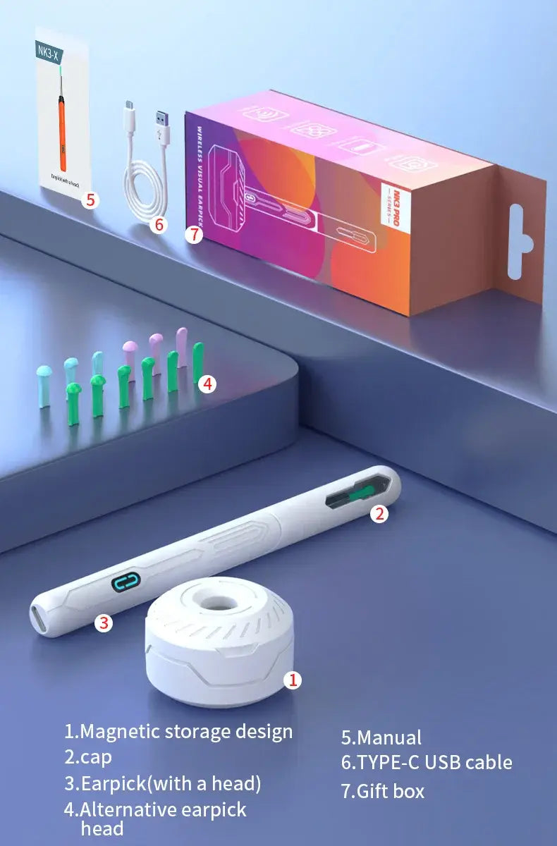 Ear Cleaner with Camera Set HD Ear Sticks Otoscope USB C Charging Endoscope Wax Removal Tool Earpick Ear Cleaning Set NK3 Pro - ZeeBelle.com - Flyclothing LLC