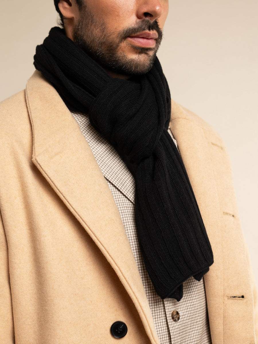 Napoli (black) - Italian 100% cashmere ribbed scarf (unisex) - Leather Gloves Online - Flyclothing LLC
