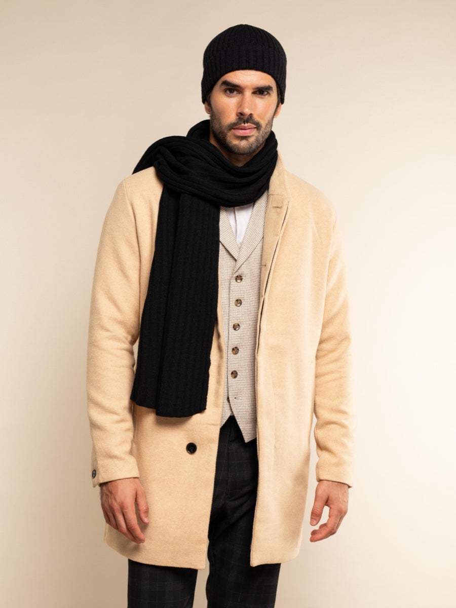Napoli (black) - Italian 100% cashmere ribbed scarf (unisex) - Leather Gloves Online - Flyclothing LLC