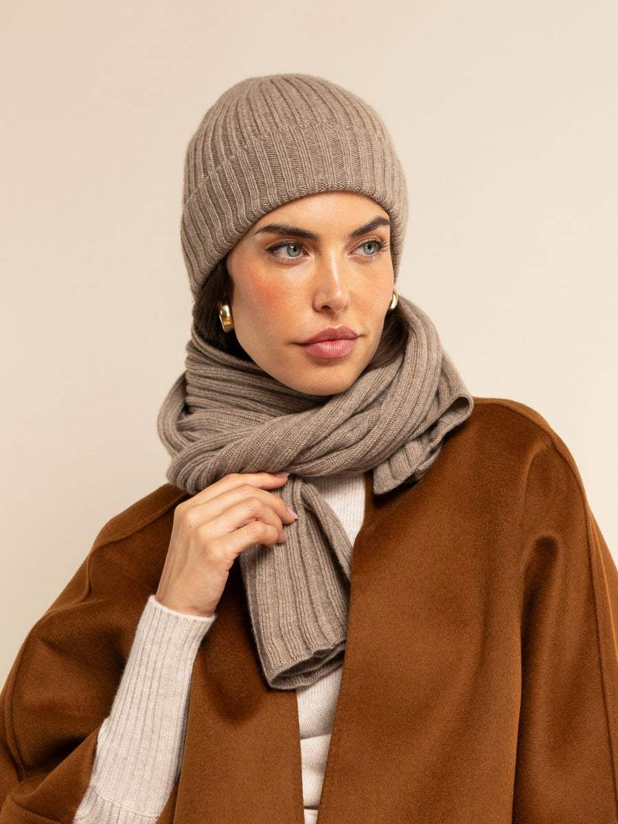 Napoli (brown) - Italian 100% cashmere ribbed scarf (unisex)