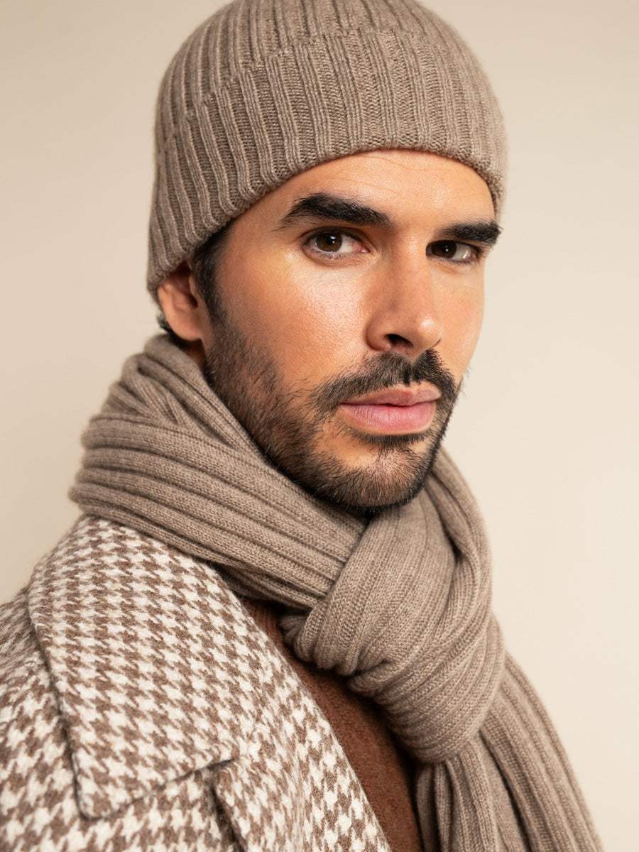 Napoli (brown) - Italian 100% cashmere ribbed scarf (unisex)