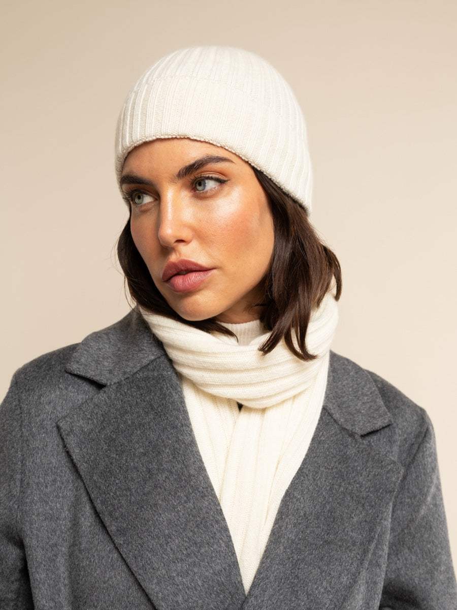 Napoli (cream) - Italian 100% cashmere ribbed scarf (unisex) - Leather Gloves Online - Flyclothing LLC