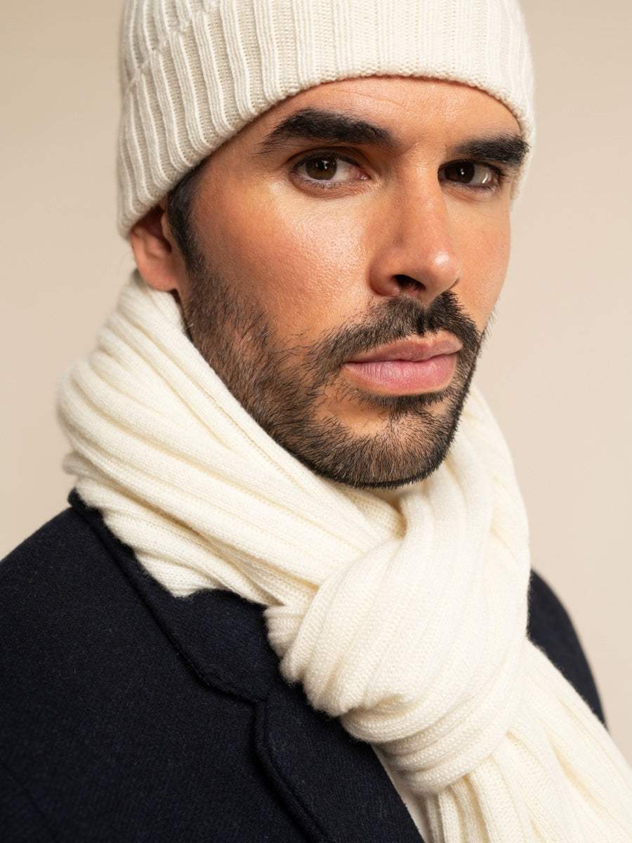 Napoli (cream) - Italian 100% cashmere ribbed scarf (unisex) - Leather Gloves Online - Flyclothing LLC