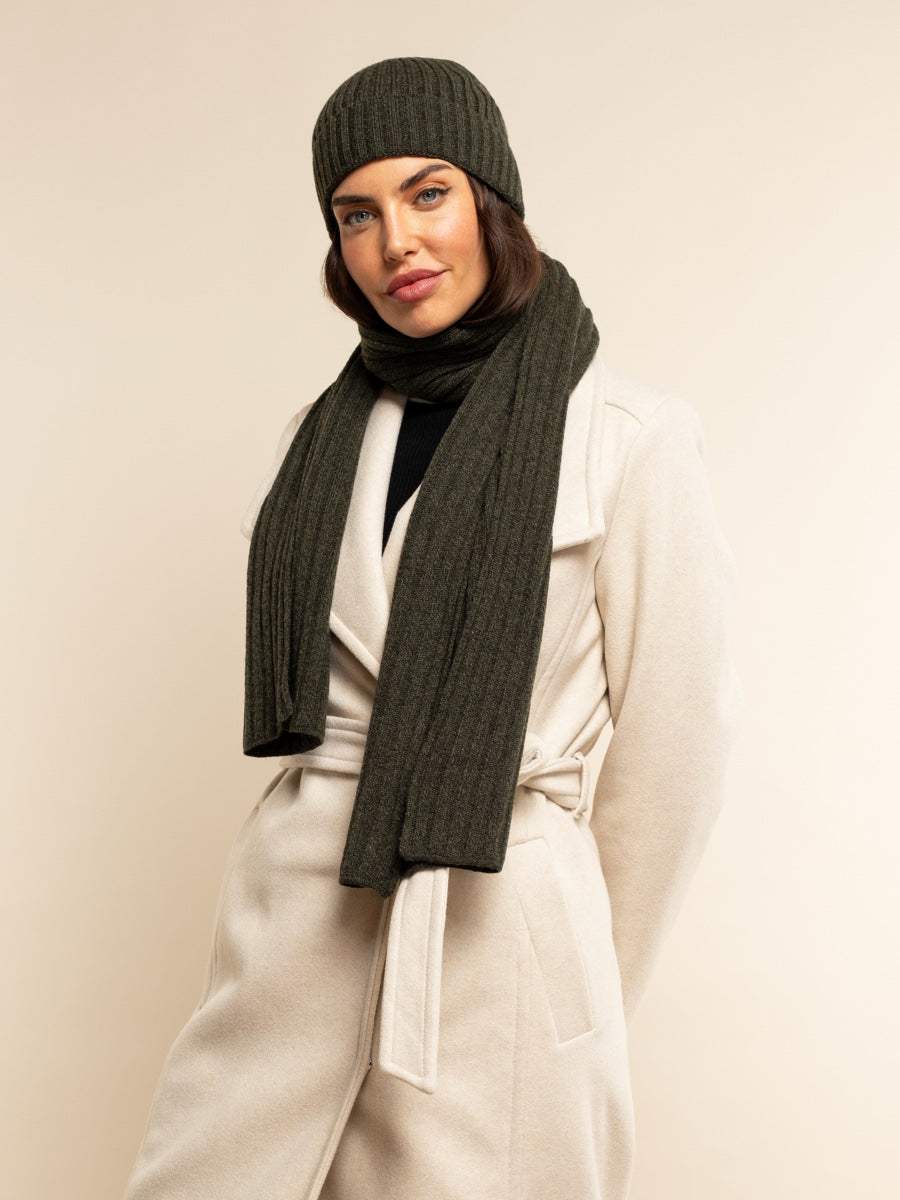 Napoli (dark green) - Italian 100% cashmere ribbed scarf (unisex)