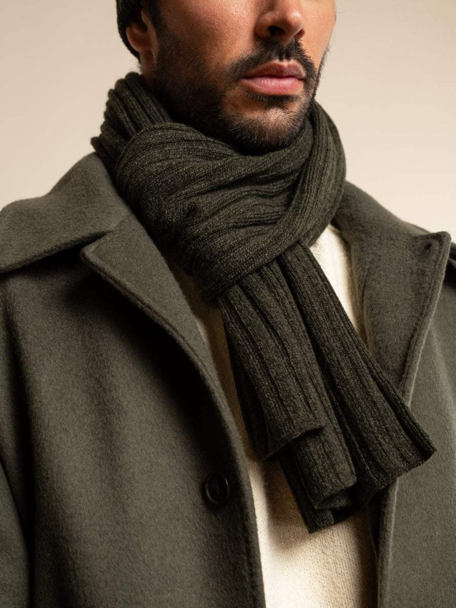 Napoli (dark green) - Italian 100% cashmere ribbed scarf (unisex)