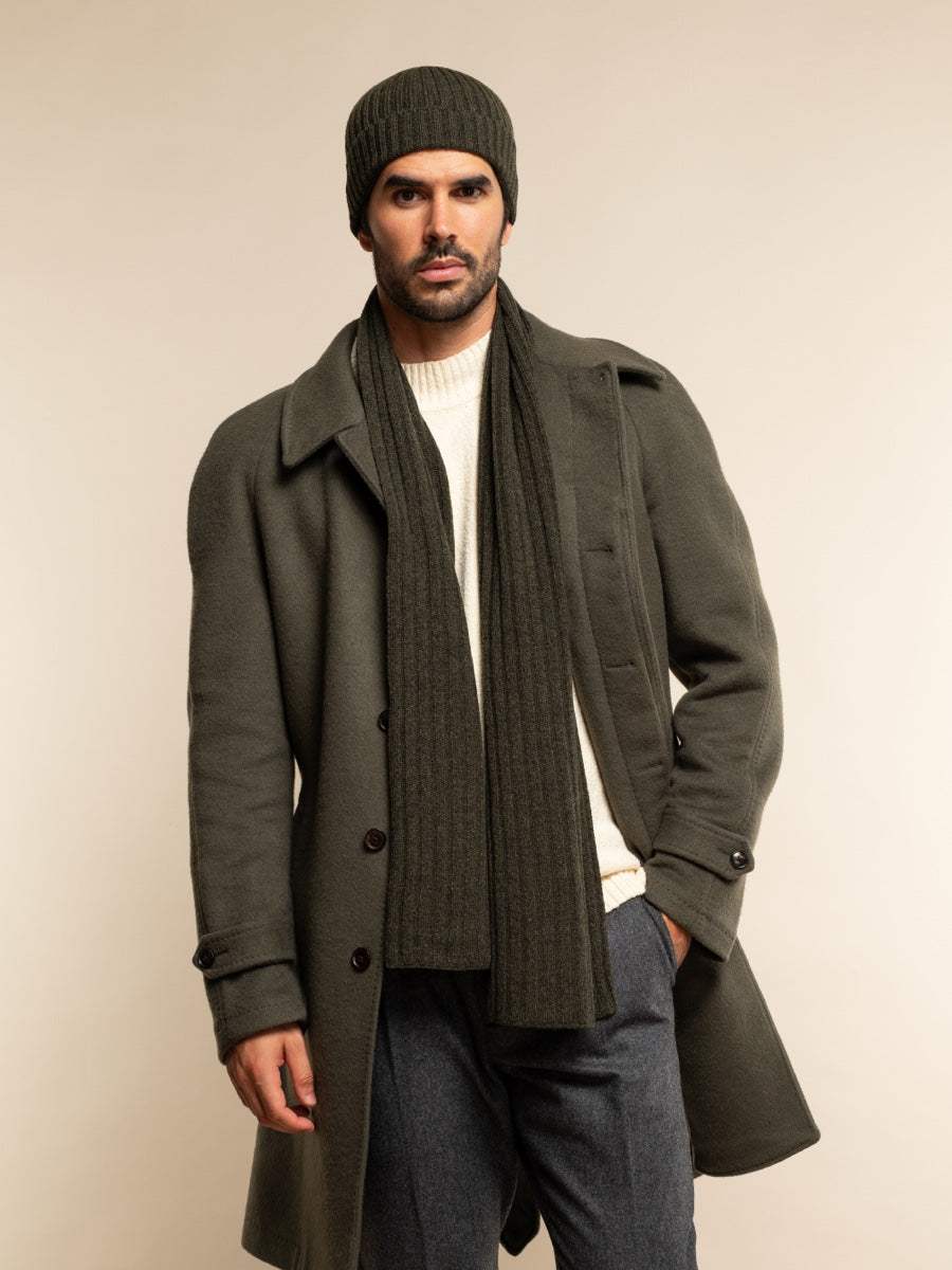 Napoli (dark green) - Italian 100% cashmere ribbed scarf (unisex)