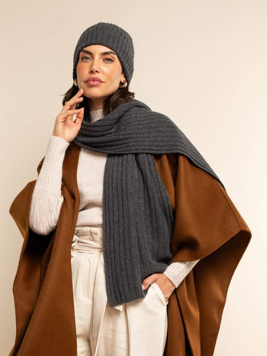 Napoli (dark grey) - Italian 100% cashmere ribbed scarf (unisex) - Leather Gloves Online - Flyclothing LLC