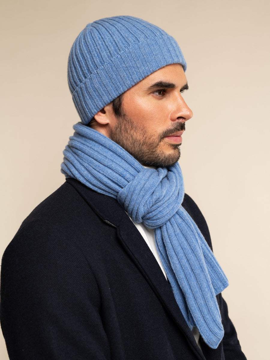 Napoli (light blue) - Italian 100% cashmere ribbed scarf (unisex)