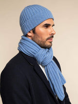 Napoli (light blue) - Italian 100% cashmere ribbed scarf (unisex)