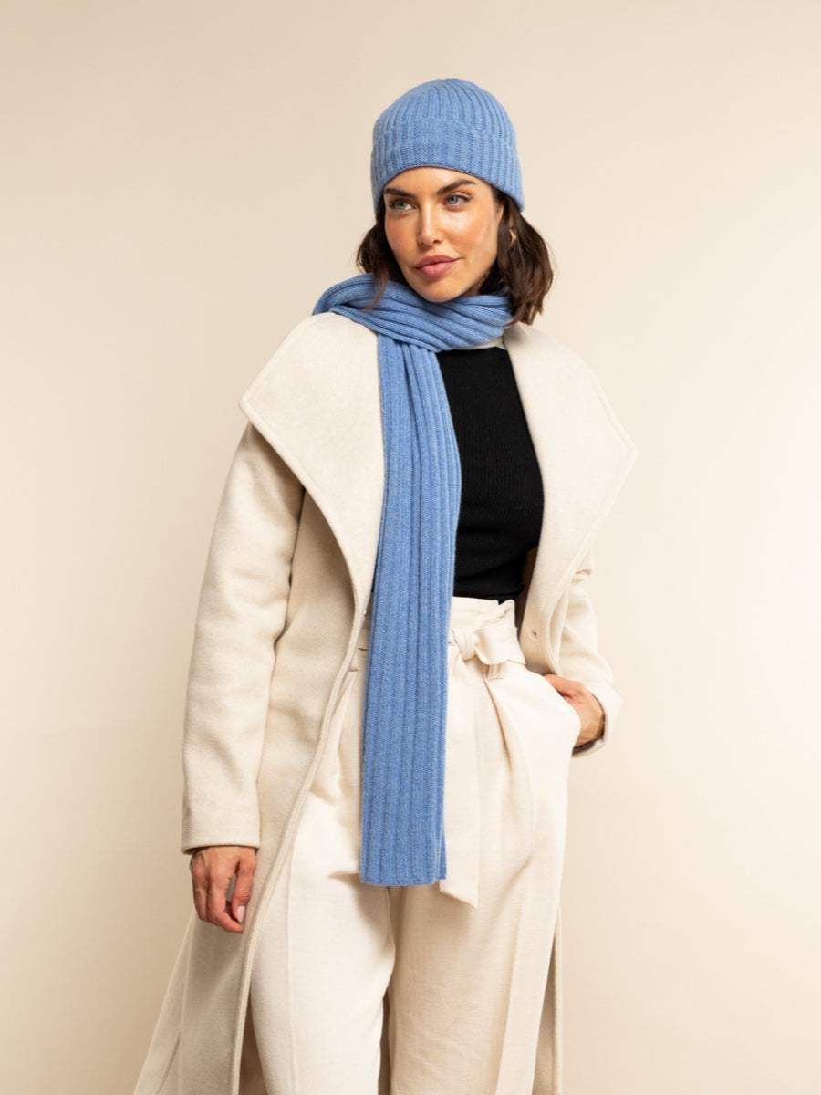 Napoli (light blue) - Italian 100% cashmere ribbed scarf (unisex)