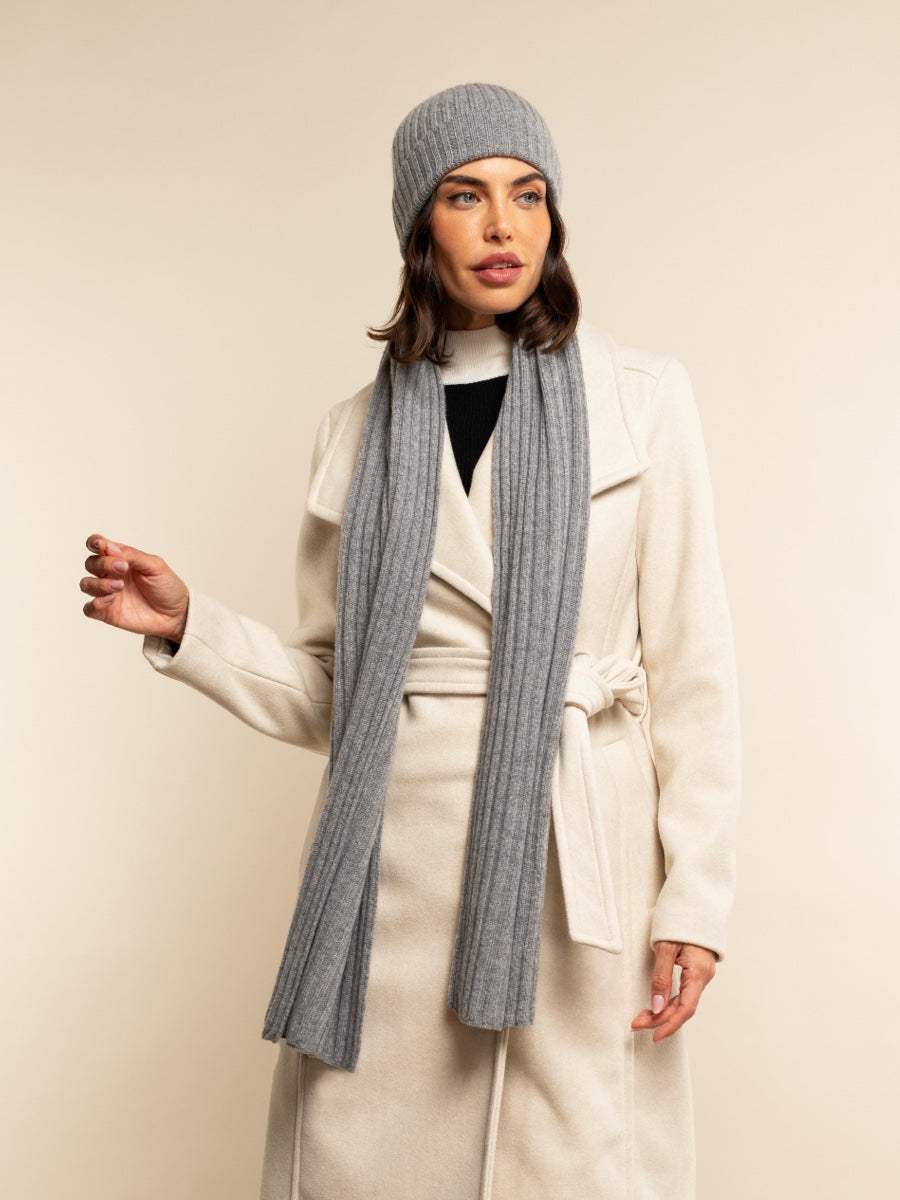 Napoli (light grey) - Italian 100% cashmere ribbed scarf (unisex)