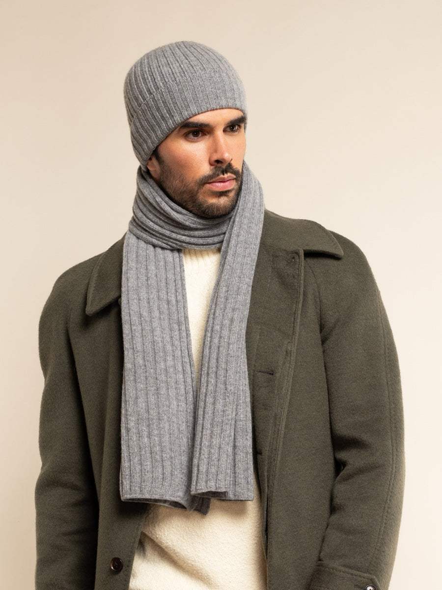 Napoli (light grey) - Italian 100% cashmere ribbed scarf (unisex)