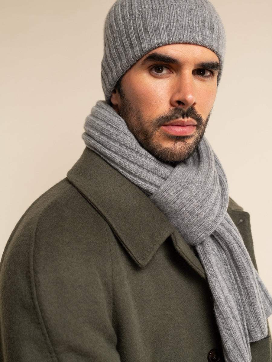 Napoli (light grey) - Italian 100% cashmere ribbed scarf (unisex)