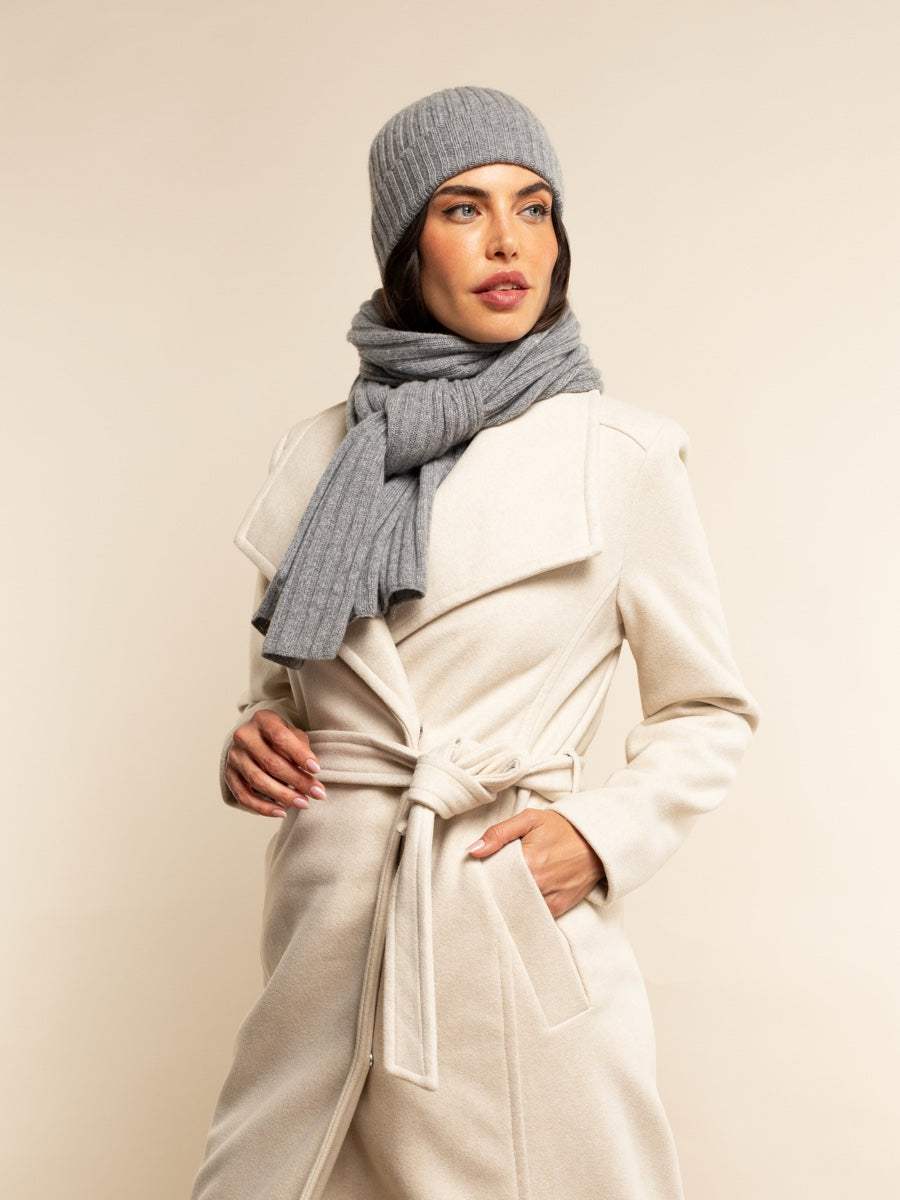 Napoli (light grey) - Italian 100% cashmere ribbed scarf (unisex)