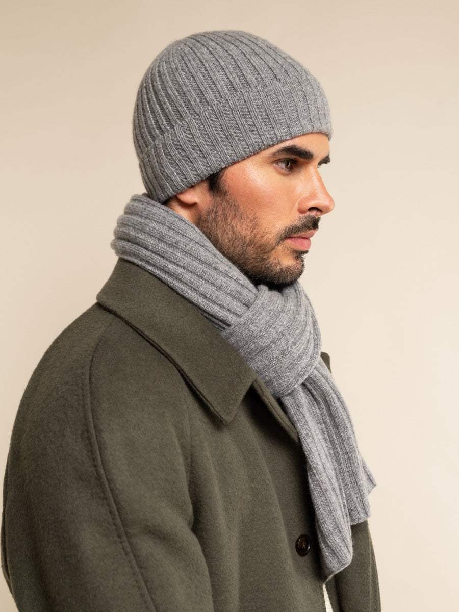 Napoli (light grey) - Italian 100% cashmere ribbed scarf (unisex)