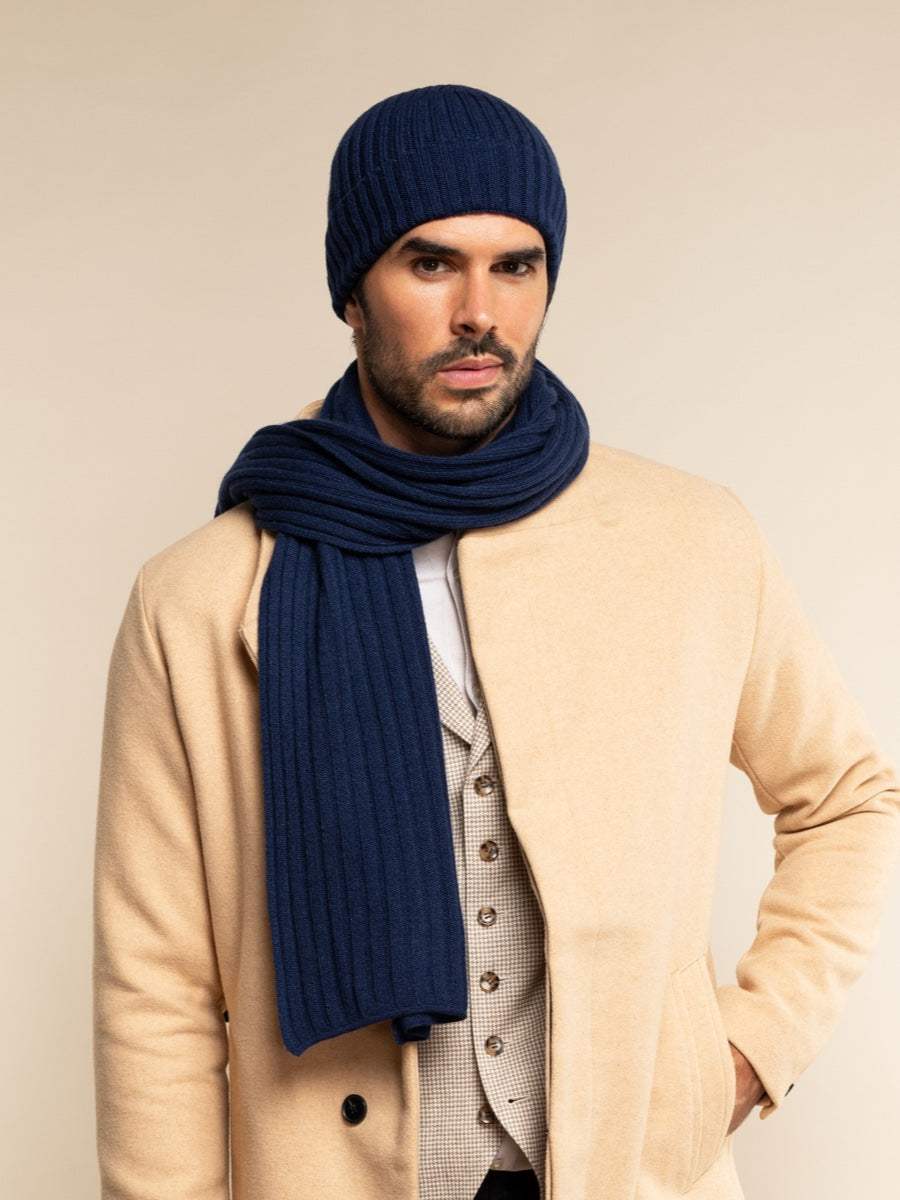 Napoli (navy blue) - Italian 100% cashmere ribbed scarf (unisex) - Leather Gloves Online - Flyclothing LLC