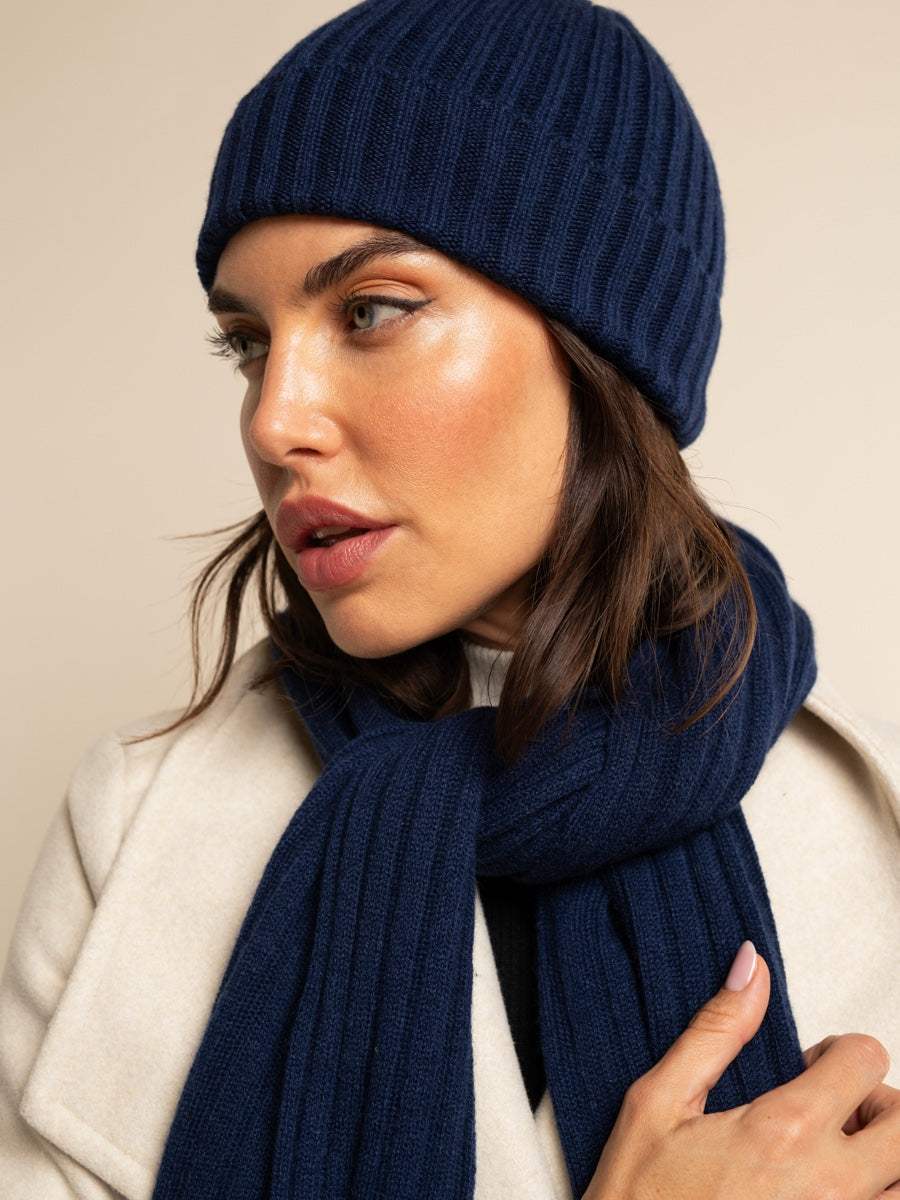 Napoli (navy blue) - Italian 100% cashmere ribbed scarf (unisex) - Leather Gloves Online - Flyclothing LLC