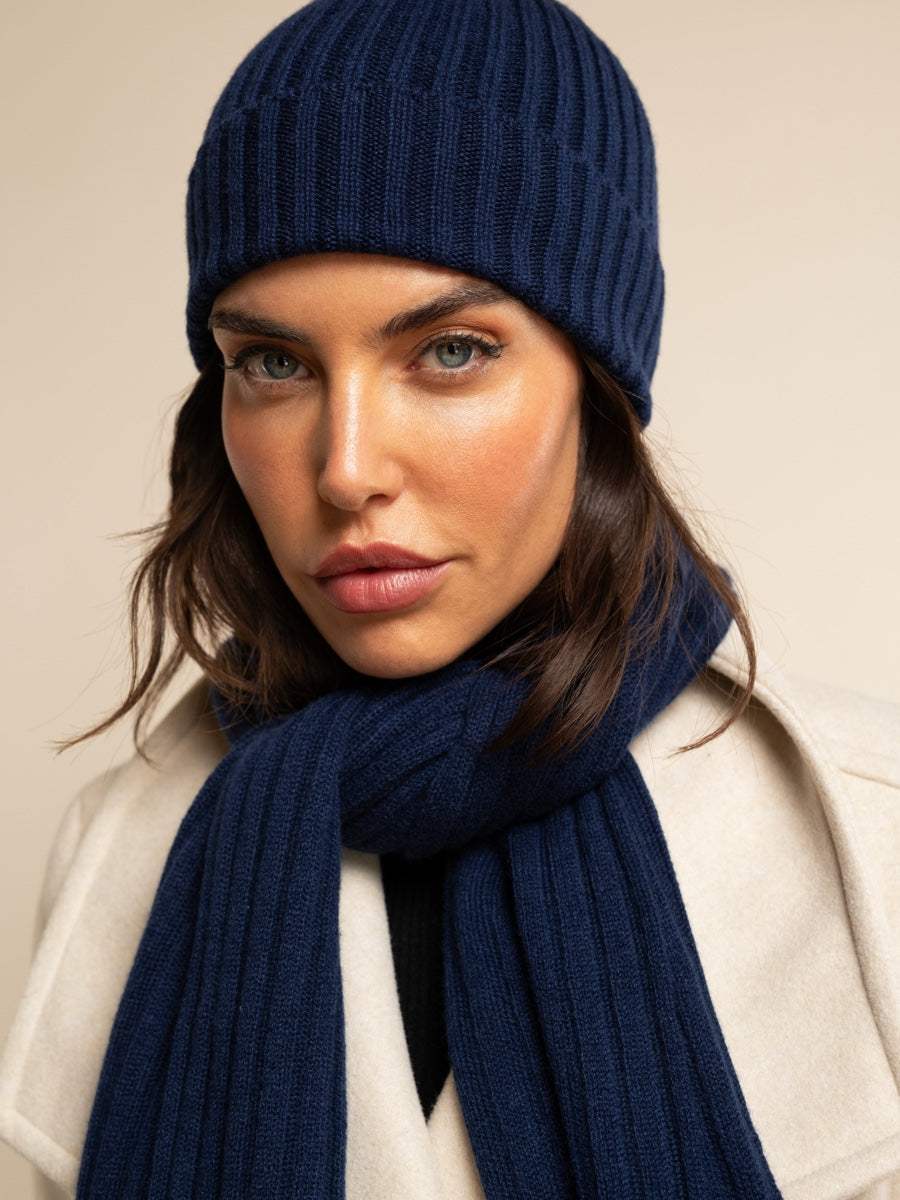 Napoli (navy blue) - Italian 100% cashmere ribbed scarf (unisex) - Leather Gloves Online - Flyclothing LLC