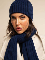 Napoli (navy blue) - Italian 100% cashmere ribbed scarf (unisex) - Leather Gloves Online - Flyclothing LLC