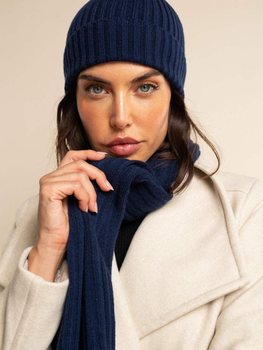 Napoli (navy blue) - Italian 100% cashmere ribbed scarf (unisex) - Leather Gloves Online - Flyclothing LLC